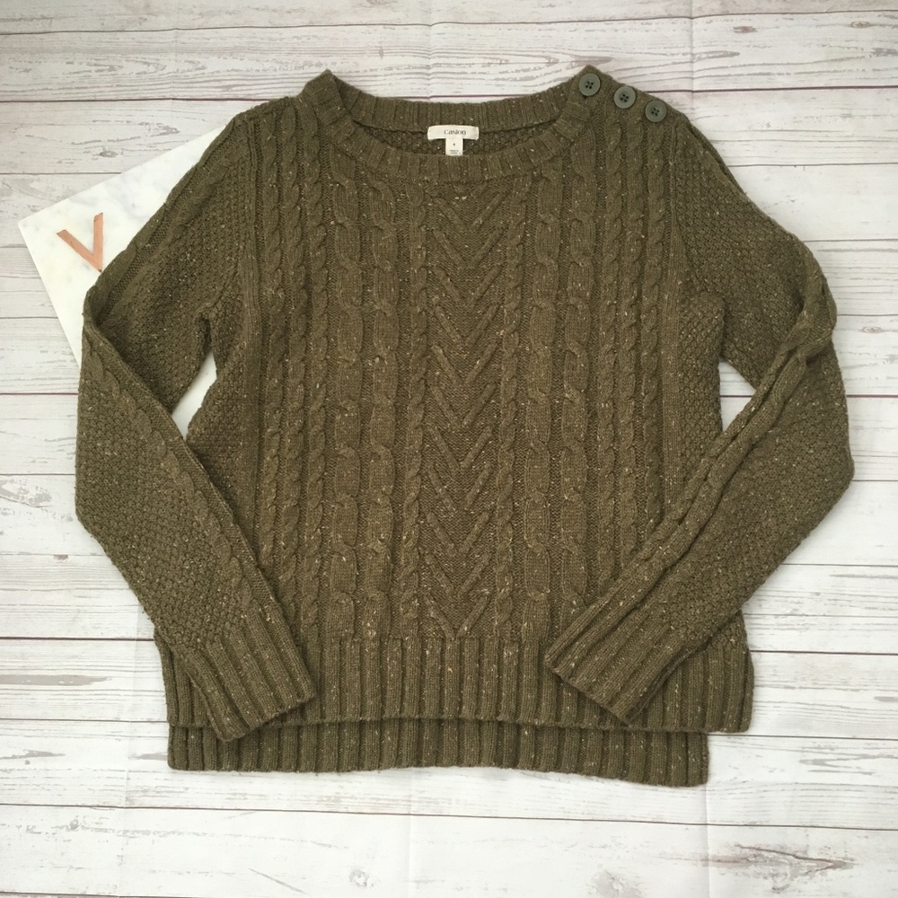 Caslon green cableknit sweater olive